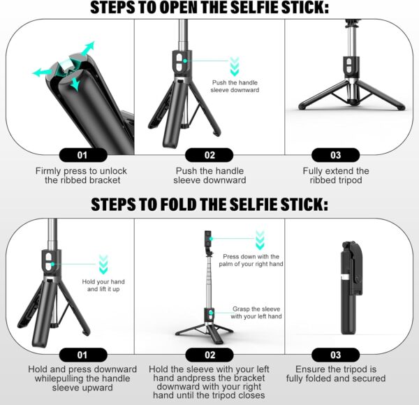 Portable Selfie Stick with Remote, Extendable Cell Phone Tripod for iPhone 15/14/13/12/11/X/8/7, Galaxy S23/S22/S21/S20/Note/Z Flip, Pixel, OnePlus, Travel Phone Mount Holder Filming Video Recording - Image 5