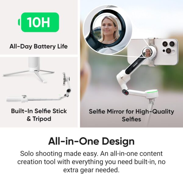 Insta360 Flow 2 Pro Grey - Foldable AI Phone Gimbal, Track in 200+ Apps with Apple DockKit, Multi-Person Tracking, 360º Pan Tracking, Built-in Tripod/Selfie Stick, iPhone/Android Portable Stabilizer - Image 5