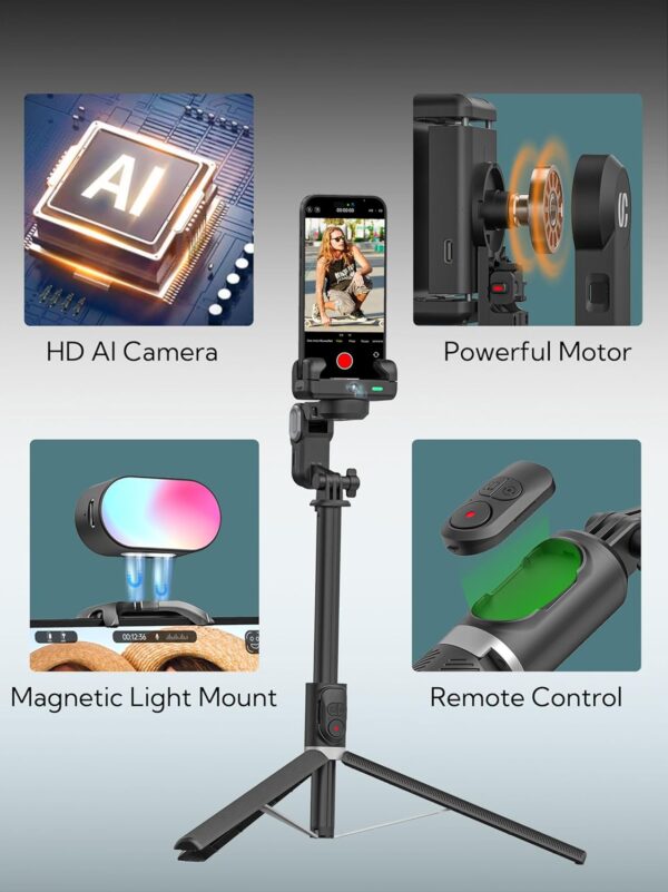 Auto Face Tracking Tripod 360 Rotation for iPhone Android,Phone Stand Follow You for Video Recording,Selfie Stick Tripod with RGB Light,Remote Control for YouTube,TikTok Vlogging(M2Pro Black) - Image 5