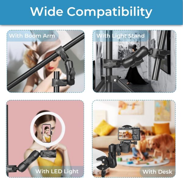 Sequpr Camera Clamp Mount for Gopro, Super Clamp Adapter Double Head Multifunction Holder for Motorcycle, Photography Light Fixture Bracket,Umbrella,Selfie Stick,Reflector - Image 7