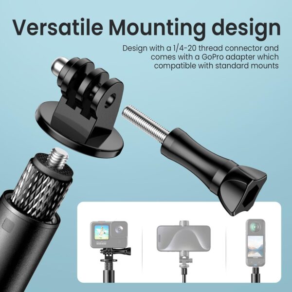 Mairan Super Long 150cm Invisible Selfie Stick, Extension Selfie Stick Compatible with Insta360, GoPro, DJI, Action Cameras,1/4" Portable Extendable Monopod Pole with Buckle Mount and Wrist Strap - Image 3