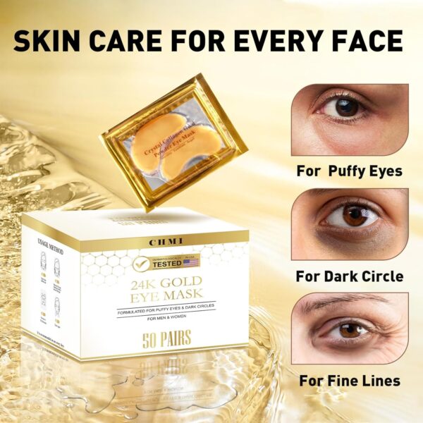 CHMI Under Eye Patches (50 Pairs) - 24K Gold Eye Patches for Puffy Eyes, Dark Circles, Eye Bags and Wrinkles, Collagen Skin Care Products, Beauty & Personal Care - Image 2