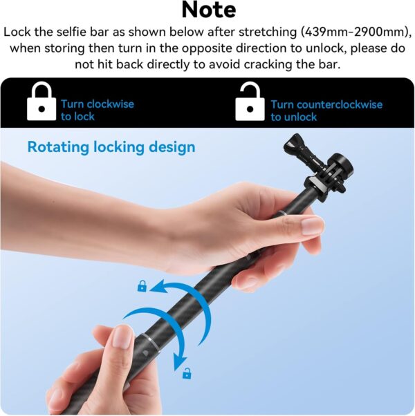 TELESIN G3 Selfie Stick Pole Long Invisible (118"/3M), Carbon Fiber Waterproof Underwater Monopod for GoPro Max Hero 13 12 11 10 9 8, Insta360 X3 Go3 Ace Pro, DJI Action Pocket AKASO Bike Motorcycle - Image 5