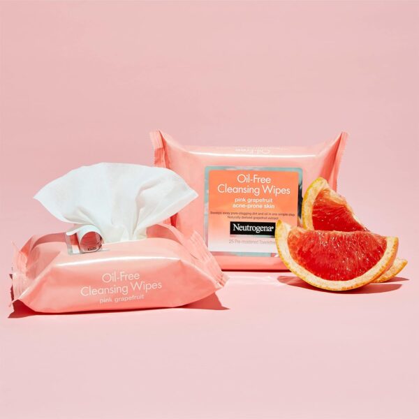 Neutrogena Makeup Remover Wipes, Facial Cleansing Wipes Suitable for Oily & Acne Prone Skin, Wipes Away Bacteria, Dirt & Oil, Scented Facial Wipes with Pink Grapefruit Extract, 50 Count - Image 6