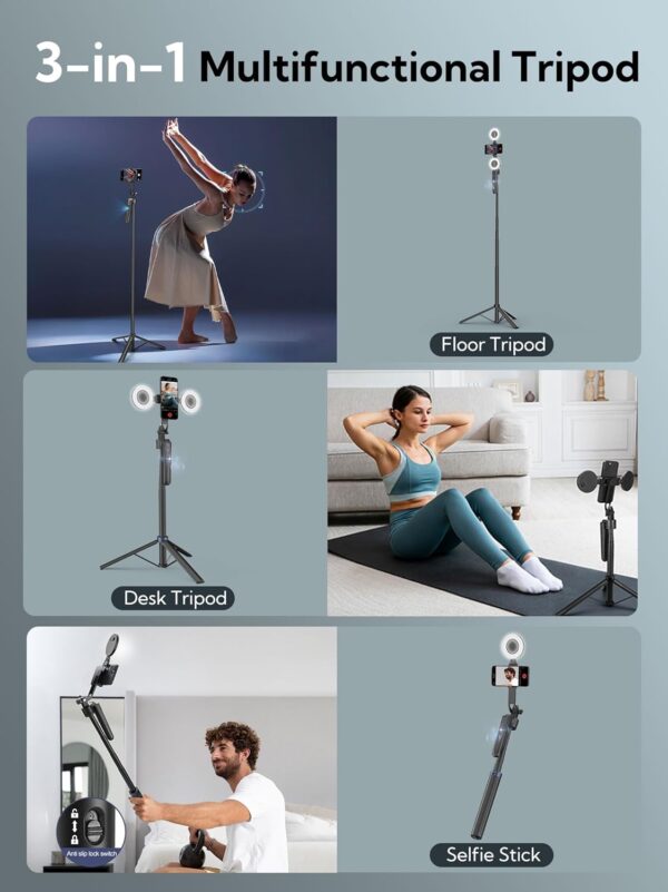 Auto Face Tracking Tripod 360 Rotation,Phone Tripod for iPhone w/Fill Light,Selfie Stick for iPhone w/Remote Control,70” Phone Holder Video Recording for Content Creators TikTok(UTK-02) - Image 5
