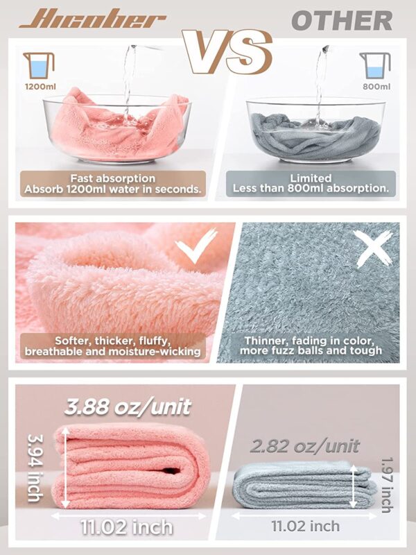 Hicober Microfiber Hair Towel, 3 Packs Hair Turbans for Wet Hair, Drying Hair Wrap Towels for Curly Hair Women Anti Frizz (Blue,Grey,Pink) - Image 2