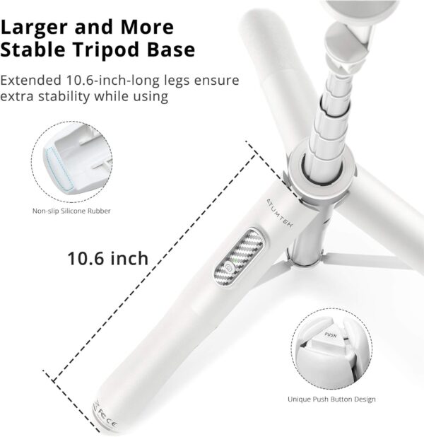 ATUMTEK 51" Selfie Stick Tripod, All in One Extendable Phone Tripod Stand with Bluetooth Remote 360° Rotation for iPhone and Android Phone Selfies, Video Recording, Vlogging, Live Streaming, White - Image 5