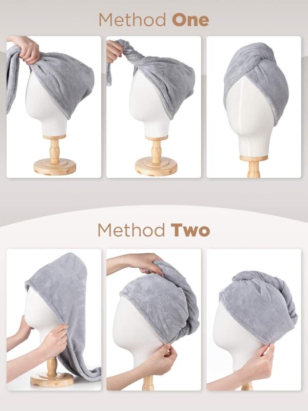 Hicober Microfiber Hair Towel, 3 Packs Hair Turbans for Wet Hair, Drying Hair Wrap Towels for Curly Hair Women Anti Frizz (Blue,Grey,Pink) - Image 8