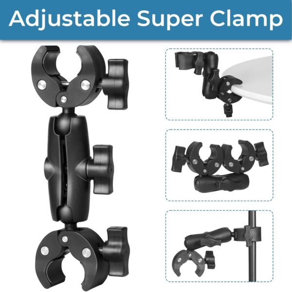 Sequpr Camera Clamp Mount for Gopro, Super Clamp Adapter Double Head Multifunction Holder for Motorcycle, Photography Light Fixture Bracket,Umbrella,Selfie Stick,Reflector - Image 5