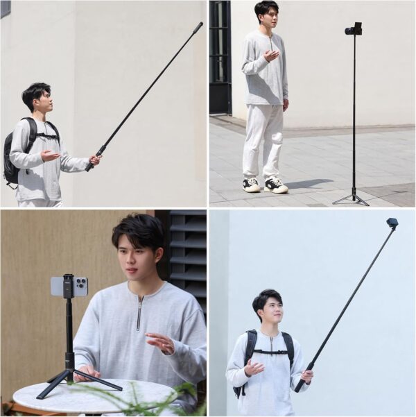 59in Invisible Selfie Stick Tripod for Insta360 X4/GO 3/X3/ONE RS/ONE X2/ONE X/GO 2/ONE R/ONE - ULANZI TT52 Extension Pole Selfie Stick Handle Grip Adjustable Waterproof for GoPro DJI and More - Image 7