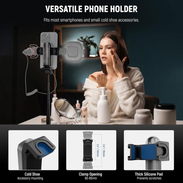NEEWER Selfie Stick with Detachable Bluetooth Remote Shutter, Lightweight Foldable Travel Tripod for iPhone, 360° Phone Holder Cold Shoe for YouTube/TikTok Vlogs Live Streaming Photography, Black, P15 - Image 5