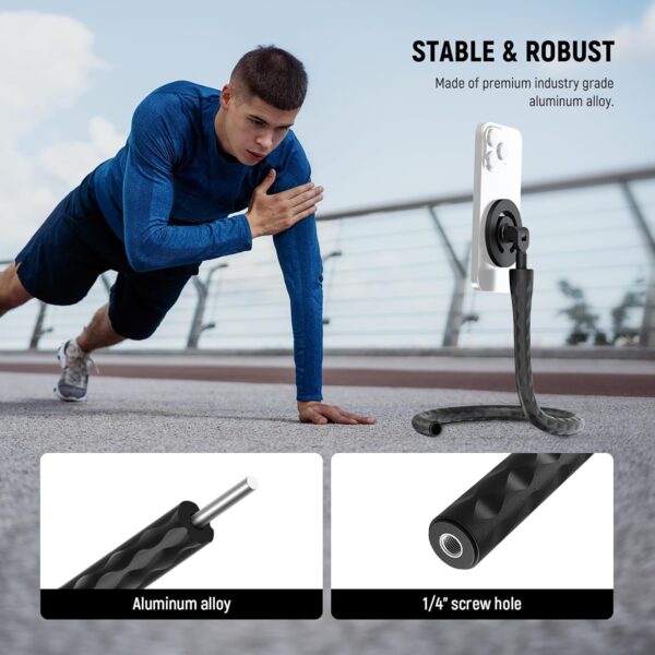 Neewer Magnetic Flexible Phone Holder with 1/4 Screw Adapter, Mini Bendable Tripod Stand Selfie Stick Compatible with MagSafe iPhone Samsung Android Cellphones for Handlebar/Treadmill/Stroller, GP-19 - Image 4