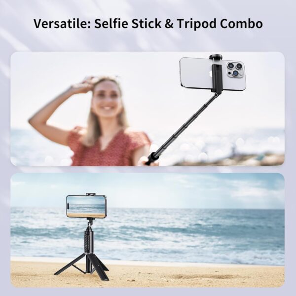 ATUMTEK Selfie Stick Tripod, Extendable 3 in 1 Aluminum Bluetooth Selfie Stick with Wireless Remote and Tripod Stand for iPhone 16/15/14/13/12/11 Pro Max/XS Max/XS/XR/X/8/7, Samsung Smartphones Black - Image 7