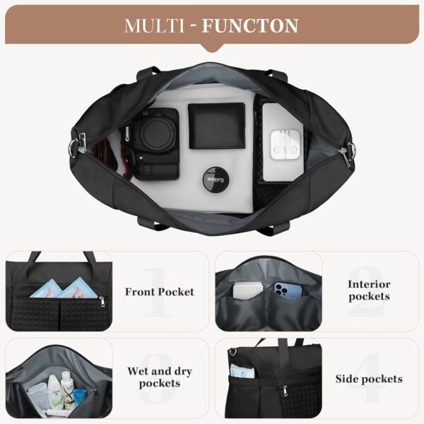 Maelstrom Gym Bag for Women,40L Travel Duffel Bag with Shoes Compartment and Wet Pocket,Waterproof Carry On Weekender Bag,Sport Gym Tote Bags Swimming Yoga, Hospital Holdalls-Black - Image 4