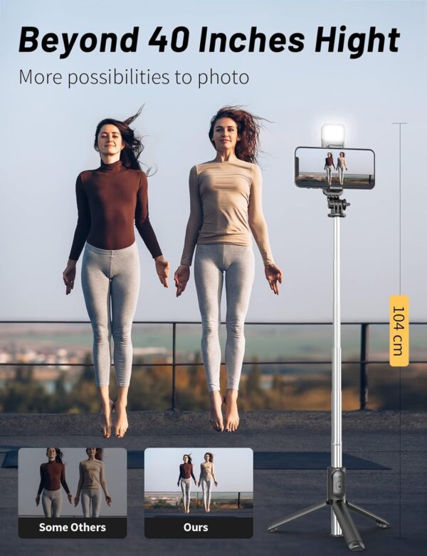 Selfie Stick with Fill Light, 40'' in Length Extendable Phone Tripod Stand with Remote Shutter Compatible with Gopro, iPhone/Samsung/Sony/Google - Image 4