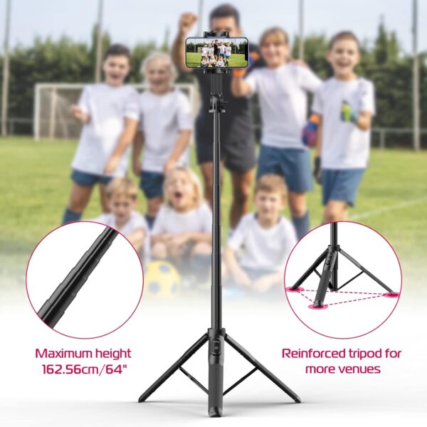ULANZI SK-03 Selfie Stick Tripod, 64" Professional Stable Phone Stand for Smartphone/Action Camera, 3 in 1 Extendable With Detachable Remote for Travel Selfies Video Recording Vlog - Image 7