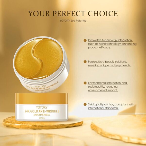 Under Eye Patches Masks - Collagen & Hyaluronic Acid for Removing Eye bags, Puffiness, Dark Circles Smoothing Skin Care Treatment for Women and Men, (60 Pcs) Gold - Image 4