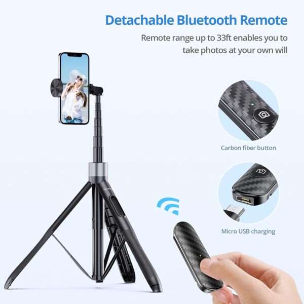 ATUMTEK 60" Selfie Stick Tripod, All in One Extendable Phone Tripod Stand with Bluetooth Remote 360° Rotation for iPhone and Android Phone Selfies, Video Recording, Vlogging, Live Streaming, Black - Image 6