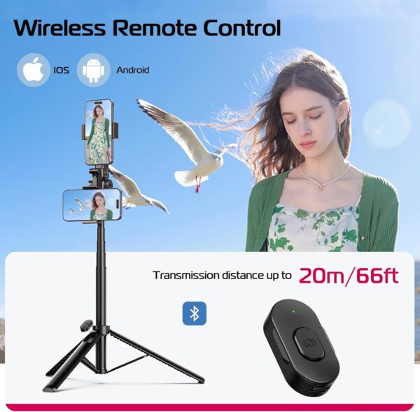 ULANZI MT-70 Extendable Phone Tripod, 63"" Selfie Stick Phone Vlog Tripod Stand with 2 Phone Clip, 360° Rotate Dual Camera Tripod for iPhone Sony Canon GoPro, Lightweight for Travel, Black - Image 5