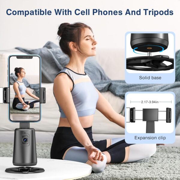 Auto Face Tracking Tripod 360° Rotating Auto Tracking Phone Stand, No App, Phone Camera Stand with Remote and Gesture Control, Rechargeable Smart Shooting Stand for Live Video Recording Tiktok（Black） - Image 5