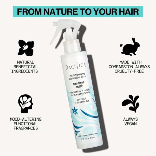 Pacifica Coconut Milk Hair Detangler Spray – Leave-In Conditioning Elixir for Tangle-Free Hair – Instantly Detangles Knots, Adds Shine & Moisture, Prevents Breakage & Frizz – Vegan & Cruelty-Free - Image 7