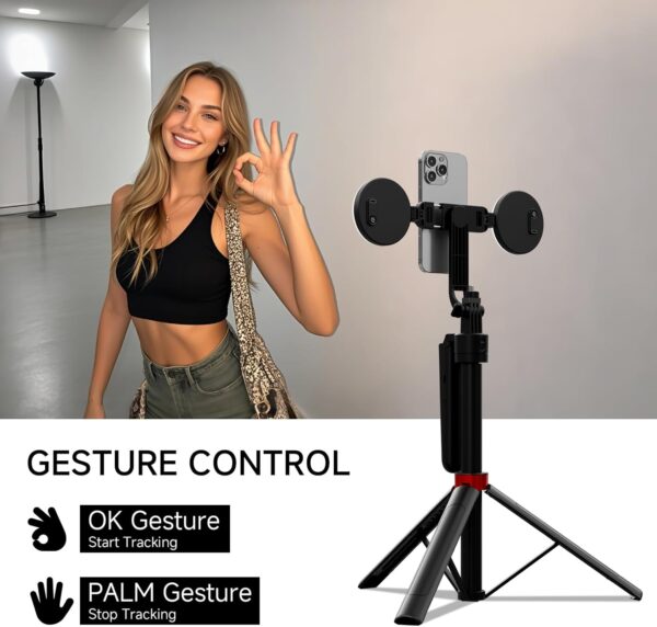 70" Auto Face Tracking Tripod for iPhone, 360 Rotation Travel Selfie Stick Mount with Remote, Gesture Control and Fill Light, Motion Sensor Phone Tripod for Tiktok YouTube Video Vlog Recording - Image 2