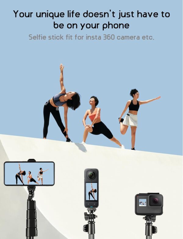 BMZX Invisible Selfie Stick 118" Long Selfie Stick,9.8ft with Wireless Remote, Selfie Stick for iPhone, Android, Fit for Insta360 X4, X3, ONE X2, ONE R, ONE X, 1/4”-20 Screw Mount Cameras (29 to 118") - Image 2