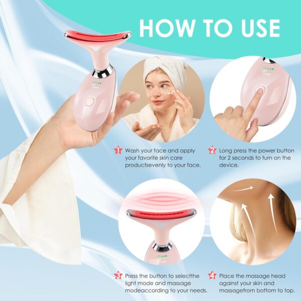 Facial Massager for Face and Neck, Red-Light-Therapy-for-Face and Neck, Face culpting Wand with 7 Color, at-Home Face Tool for Skin Care (Pink) - Image 4