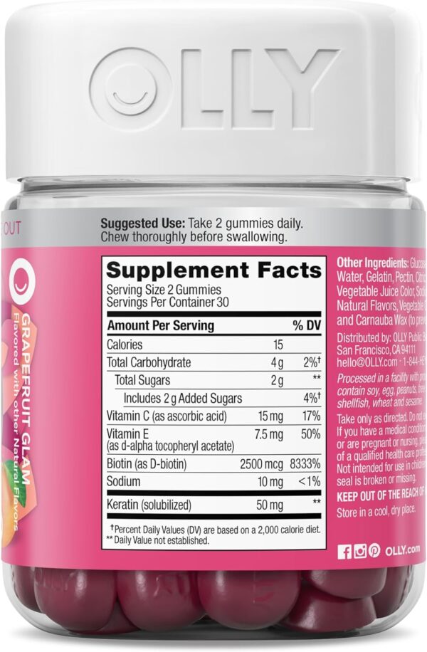 OLLY Undeniable Beauty Gummy, For Hair, Skin, Nails, Biotin, Vitamin C, Keratin, Chewable Supplement, Grapefruit, 30 Day Supply - 60 Count - Image 9