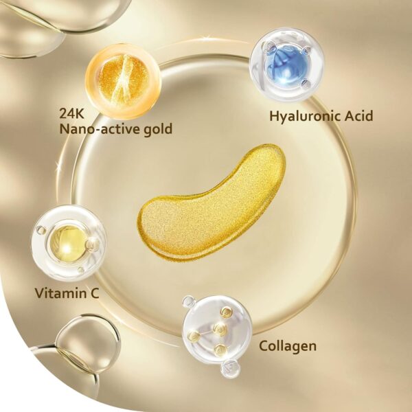 Under Eye Patches (30 Pairs), 24K Gold Under Eye Mask for Puffy Eyes, Dark Circles,Bags and Wrinkles with Collagen,Relieves Pressure and Reduces Wrinkles,Revitalises and Refreshes Your Skin - Image 3