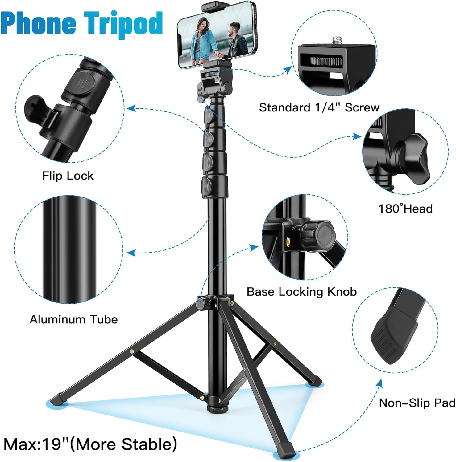 Victiv 70" Phone Tripod, Camera Stand Tripod with Remote and Phone Holder, Sturdy & Stable, Height Adjustable Selfie Stick Mode, Perfect for Selfies/Recording/Vlogging/Live Streaming - Image 8