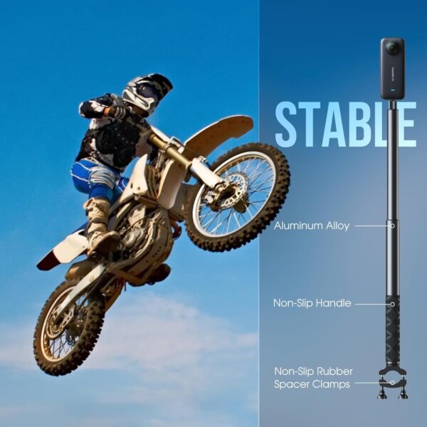 Andoer 45in Invisible Selfie Stick, Compatible with Insta360 X4/X3/GO 3S, Insta360 ONE X2/ONE RS, 1/4" Extended Monopod Pole for GoPro Hero DJI Action and More - Image 4