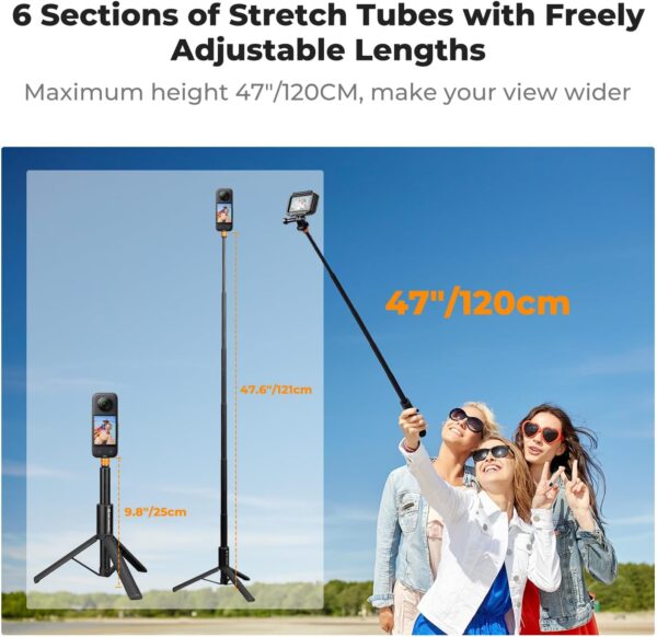 K&F Concept Invisible Selfie Stick, Extension Long Pole（120cm/47.2in） for Insta360 Sports Camera GoPro DJI OSMO Pocket 3, 1/4" Extended Monopod with GoPro Adapter. - Image 5