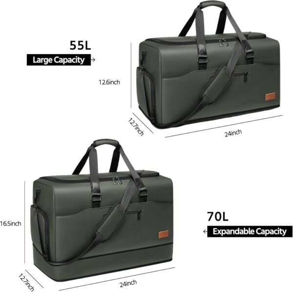 Expandable 55/70L Duffle Bag for Travel,Travel Bag for Men,Carry on Weekend Bag with Shoe Compartment,Waterproof Gym Bags Overnight Bag for Men Women - Image 2