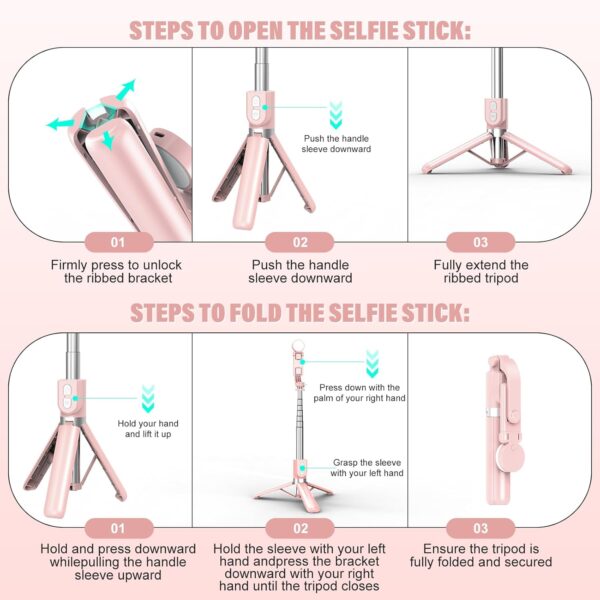 Selfie Stick with Rechargable Remote and Light, Tripod for iPhone, Cell Phone Stand for Video Recording, Portable Travel Essentials Smartphone Mount Holder, Extendable Vlogging Filming Accessories - Image 6