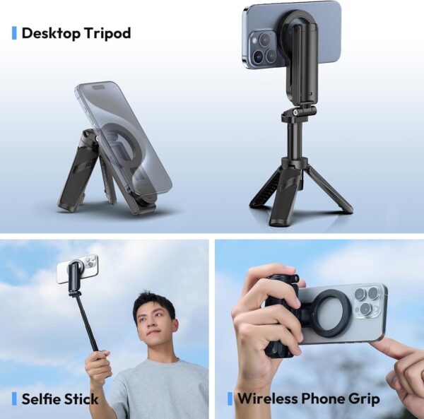 ULANZI JJ03 Magnetic Tripod for Phone with Remote Control, 3-in-1 Selfie Stick Handle Grip 360° Rotation Extendable Stand for iPhone Android Phones - Image 3