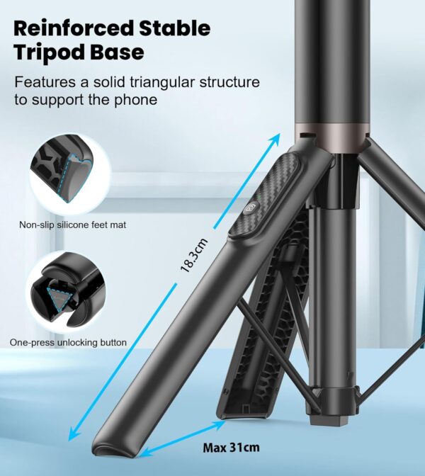 TONEOF 60" Selfie Stick Tripod for Video,All-in-1 Extendable Cell Phone Tripod Stand with Integrated Remote,360° Rotate Lightweight & Portable Tripod for 4-7” iPhone/Android/Photo & Video Kits/Travel - Image 4