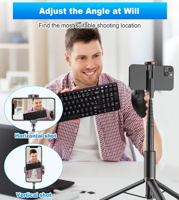 TONEOF 67" Cell Phone Selfie Stick Tripod,Smartphone Stand All-in-1 with Integrated Wireless Remote,Portable,Lightweight,Extendable for iPhone/Android(Black) - Image 6