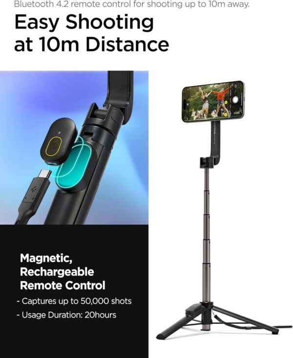 Spigen MagSafe Selfie Stick Tripod Stand (MagFit) with Bluetooth Remote Control Shutter 24" Extendable Compatible with MagSafe iPhone 16 15 14 13 12 Pro Max Mini & Android Phones - Black - Image 5