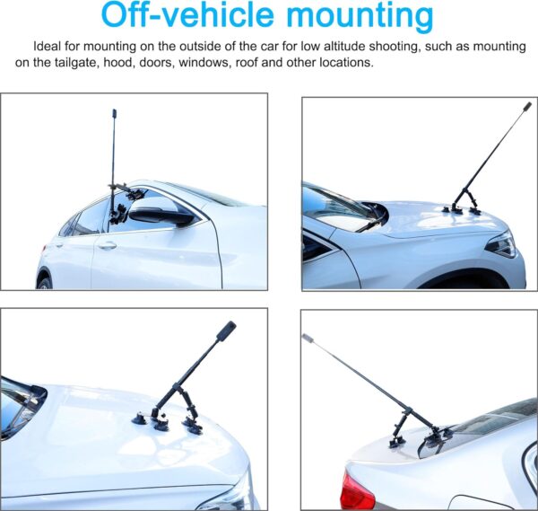 PellKing Suction Car Mount for Insta360 x4, x3, x2, x,One RS,R Compatible with GoPro Max Camera 5 in 1 Suction Mount Kit for Action Cameras (Includes 44.9-inch Selfie Stick) - Image 2