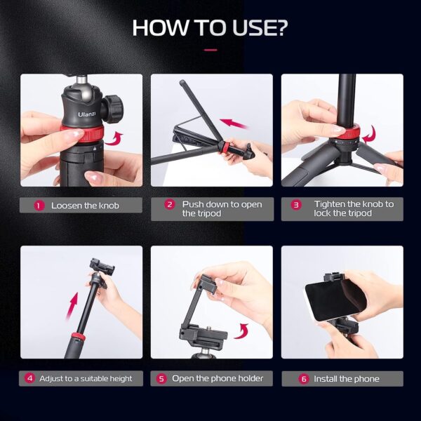 ULANZI MT-44 Extendable Phone Tripod, 59" Selfie Stick Vlog Stand with 2 in 1 Phone Clip, 360° Ball Head Camera-Tripod for iPhone Sony Canon Action Camera, Lightweight for Travel - Image 5