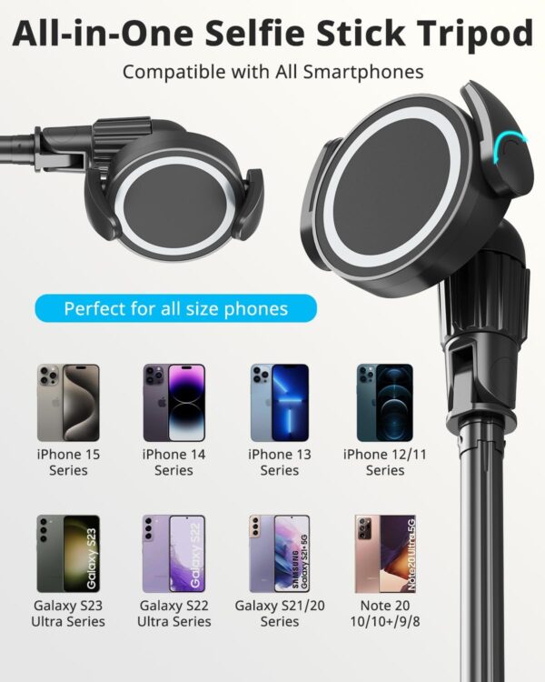 UBeesize 72'' Magnetic Tripod for iPhone with Remote, Extendable Cell Phone Tripod Stand, Compatible with MagSafe, Selfie Stick Tripod for iPhone 15 14 13 12 11 Series and Android Phones - Image 6