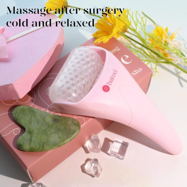 BAIMEI IcyMe Ice Roller for Face Women and Gua Sha Facial Tool Set, Ice Face Roller Reduces Puffiness, Relieves Migraines, Skin Care Tools, Self Care Gift for Women - Pink - Image 7