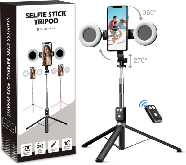 Selfie Stick Tripod with Fill Light, Phone Selfie Stick ，Durable Stainless Steel Design, Bluetooth Remote Control, and Stable Three-Legged Support for Live Broadcasts, Video Shooting (Black) - Image 9