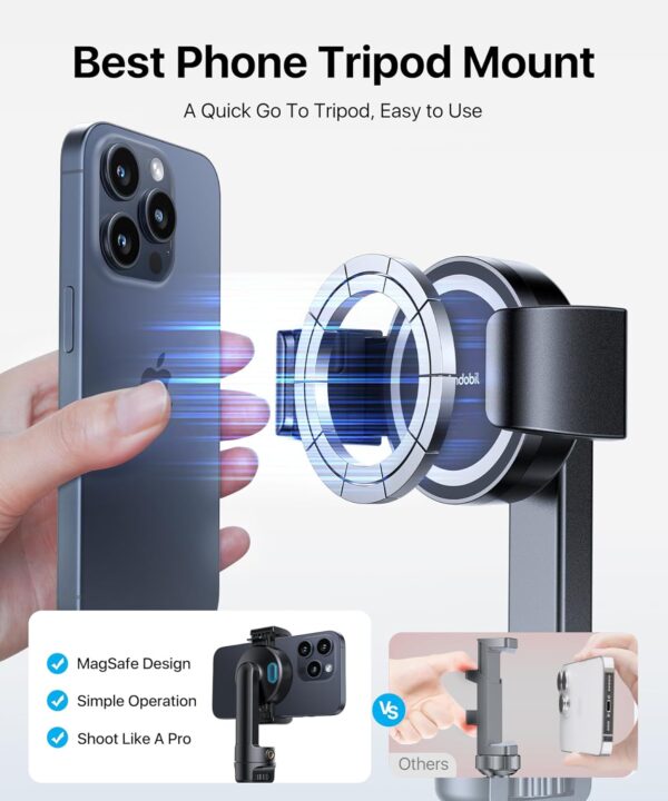 andobil MagStick Selfie Stick Compatible with MagSafe [Redefined Phone Tripod] 63.5" Extendable Magnetic Cell Phone Tripod Stand with Wireless Remote for iPhone 15 14 13 12 & All Phones - Image 3