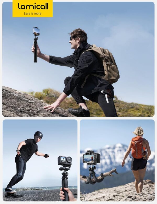 Lamicall Tripod for iPhone - 3 in 1 Flexible Phone Tripod with Wireless Remote - iPhone Tripod Stand for Video Recording Vlogging Selfie Compatible with iPhone Samsung Go Pro, Digital Camera - Image 7