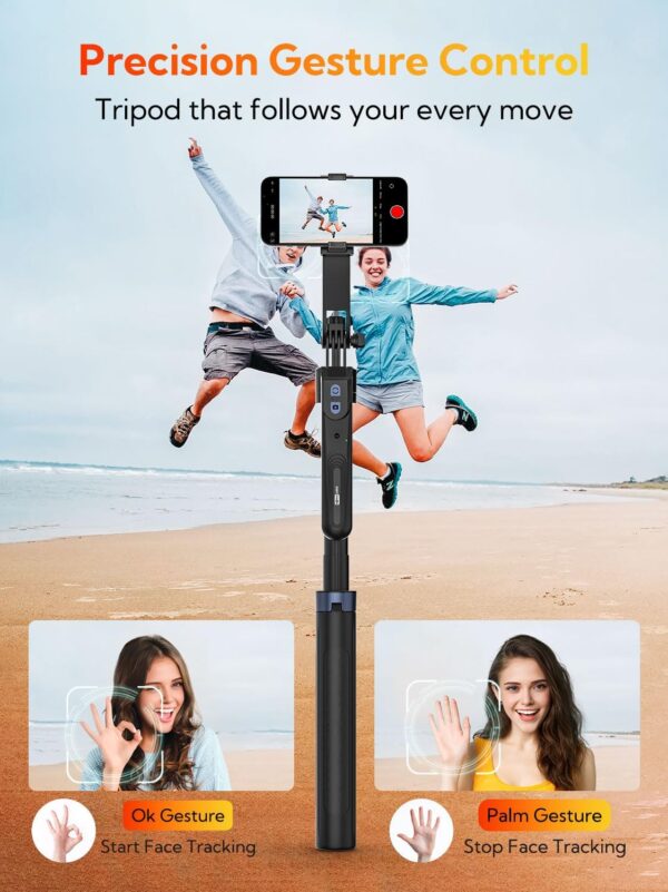70” Auto Face Tracking Tripod, Extendable 360° Rotation Phone Holder for iPhone and Android, Selfie Stick w/Remote Control and Smart Gesture,Phone Tripod Video Recording for TikTok(UTK-01) - Image 2