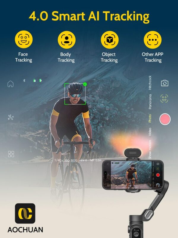 Handheld 3-axis Gimbal Stabilizer for iPhone&Android Smartphone Gimbal Anti-Shake w/ 1/4 Thread,RGB Magnetic Light,AI Tracking Phone Holder for Vlogging for TikTok,YouTube-Smart X Kit Black - Image 3