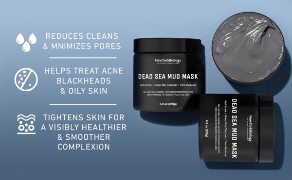 New York Biology Dead Sea Mud Mask for Face and Body - Spa Quality Pore Reducer for Acne, Blackheads & Oily Skin, Natural Skincare for Women, Men - Tightens Skin for A Healthier Complexion - 8.8 oz - Image 4