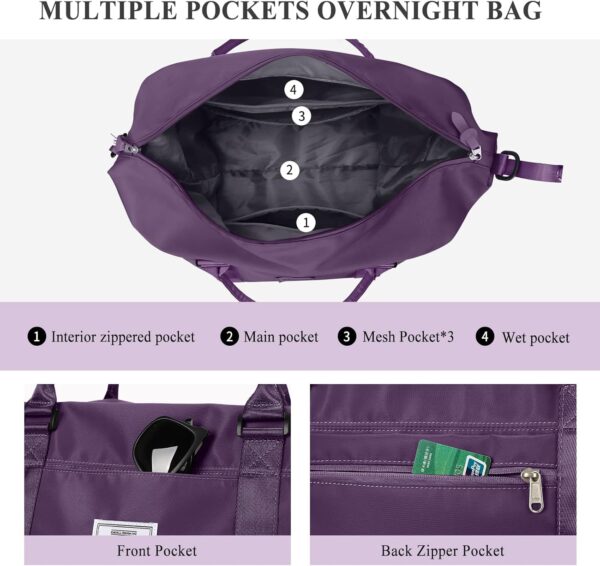 Gym Bag for Women, Travel Duffel Bag,Weekender Overnight Bag with Wet Pocket&Trolley Sleeve,Carry On Personal Item Bag - Image 3